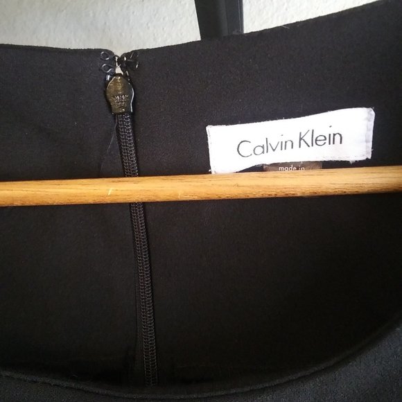 Calvin Klein Sleek Black A Line Midi Dress Medium Sz 14 - Picture 2 of 7
